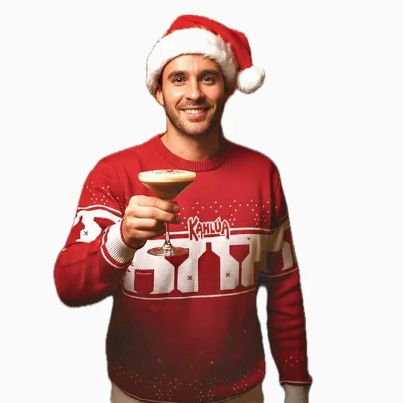 Kahlúa Holiday "Ugly" Sweater logo bottle glasses festive red white XL LIKE NEW - Picture 3 of 11